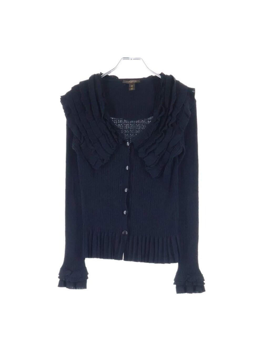 Louis Vuitton Ruffle Knit Cardigan Blouse Viscose Black